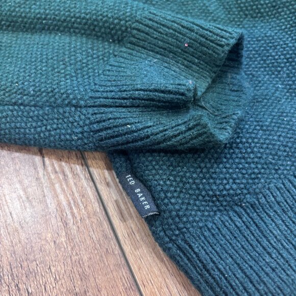 Ted Baker Sweater Mens 3 Green Cable Knit Wool Blend Chunky Cozy Classic - Picture 6 of 8